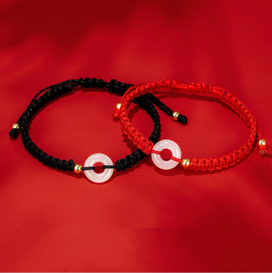 Oriental Treasure Couples Peace Knot Bracelet Natural Hetian Jade Bracelet Protection Adjustable Red String Bracelet