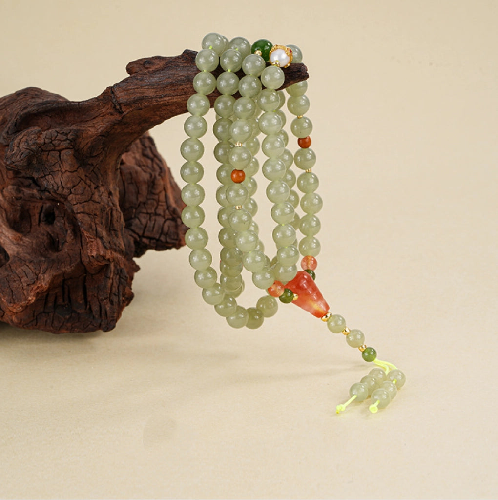 Collier de perles de jade naturel trésor oriental chance gourde Collier de perles d'agate frange en argent sterling 925