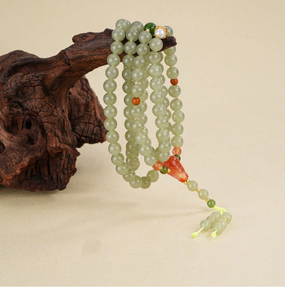 Collier de perles de jade naturel trésor oriental chance gourde Collier de perles d'agate frange en argent sterling 925