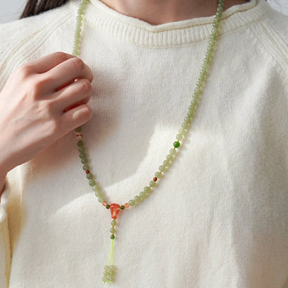 Collier de perles de jade naturel trésor oriental chance gourde Collier de perles d'agate frange en argent sterling 925