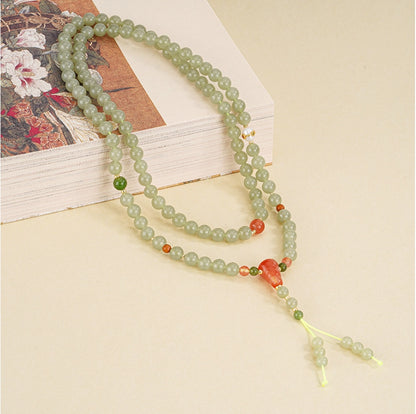 Collier de perles de jade naturel trésor oriental chance gourde Collier de perles d'agate frange en argent sterling 925