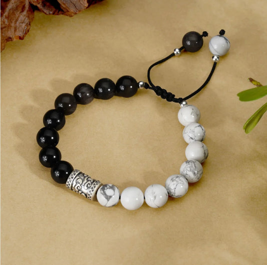 Oriental Treasure Chinese Auspicious Clouds Bracelet Natural Black Obsidian Bracelet 999 Sterling Silver Protection Adjustable Bracelet for Men/Dad/Boy