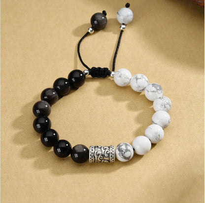Oriental Treasure Chinesische Glückswolken Armband Natürlicher Schwarzer Obsidian Armband 999 Sterling Silber Schutz Verstellbares Armband für Männer/Vater/Junge