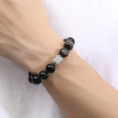 Oriental Treasure Chinese KOI FISH Bracelet Natural Black Obsidian Bracelet Good Luck 999 Sterling Silver Adjustable Bracelet for Men/Dad/Boy