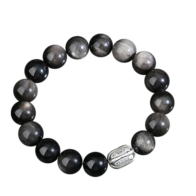 Oriental Treasure Chinese KOI FISH Bracelet Natural Black Obsidian Bracelet Good Luck 999 Sterling Silver Adjustable Bracelet for Men/Dad/Boy