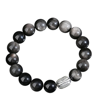 Oriental Treasure Chinese KOI FISH Bracelet Natural Black Obsidian Bracelet Good Luck 999 Sterling Silver Adjustable Bracelet for Men/Dad/Boy