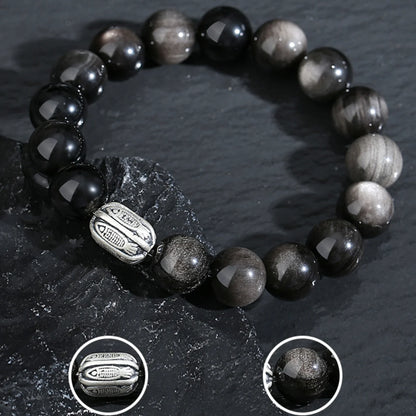 Oriental Treasure Chinese KOI FISH Bracelet Natural Black Obsidian Bracelet Good Luck 999 Sterling Silver Adjustable Bracelet for Men/Dad/Boy