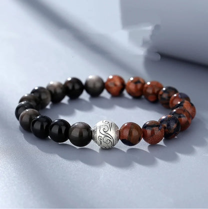 Bracelet Chinois Trésor Oriental Nuages Auspicieux Bracelet d'Obsidienne Noire Naturelle en Argent Sterling 999 Réglable
