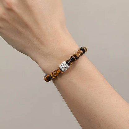 Bijou Oriental Trésor Bracelet de Bambou Chinois Qualité Bracelet d'Œil de Tigre Aimant de Richesse Argent Massif 999 Protection Réglable