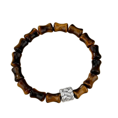 Bijou Oriental Trésor Bracelet de Bambou Chinois Qualité Bracelet d'Œil de Tigre Aimant de Richesse Argent Massif 999 Protection Réglable