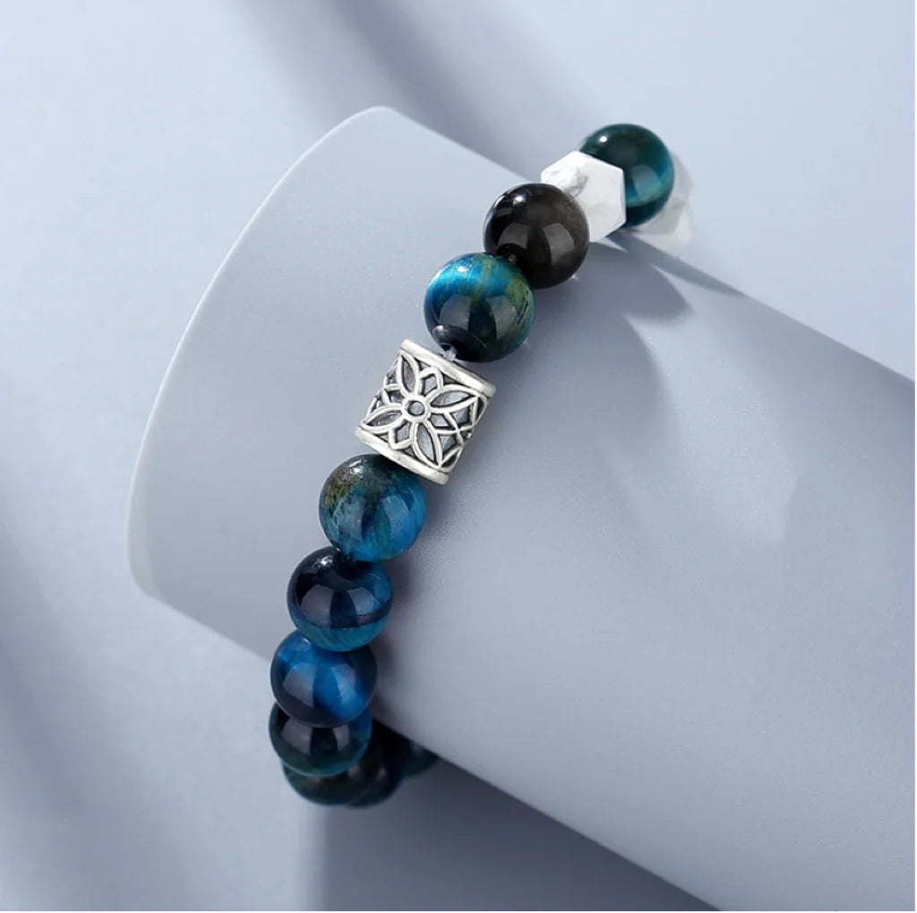 Oriental Treasure Quality Blue Tiger's Eye Stone Bracelet Wealth Magnetism 999 Sterling Silver Protection Adjustable