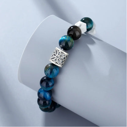 Oriental Treasure Quality Blue Tiger's Eye Stone Bracelet Wealth Magnetism 999 Sterling Silver Protection Adjustable