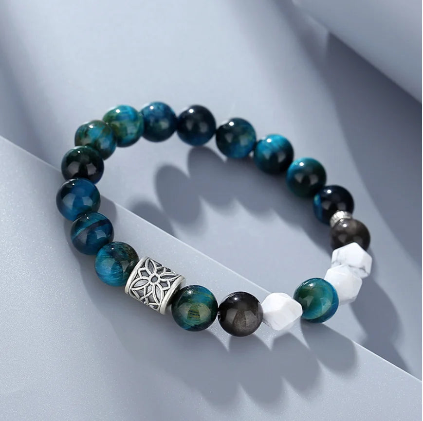 Oriental Treasure Quality Blue Tiger's Eye Stone Bracelet Wealth Magnetism 999 Sterling Silver Protection Adjustable
