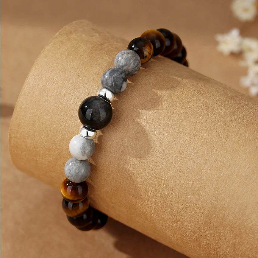 Oriental Treasure Natural Tiger's Eye Stone Bracelet Wealthy 999 Sterling Silver Protection Adjustable