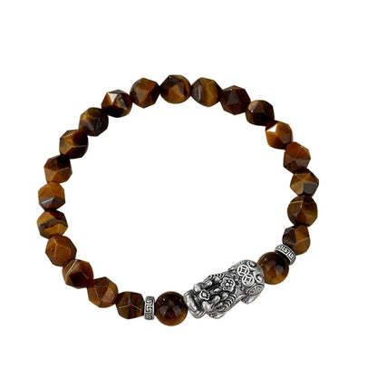 Oriental Treasure Chinese Pi Xiu Bracelet Dual Wealth Natural Special-shaped Tiger's Eye Stone Bracelet Irregular beads 999 Sterling Silver Adjustable Bracelet