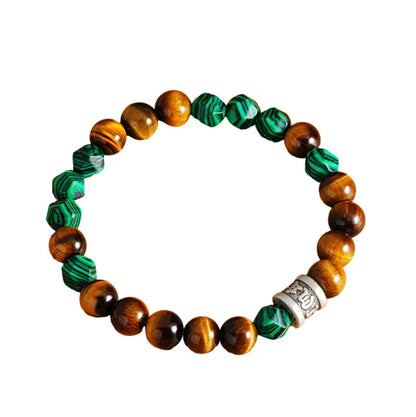 Oriental Treasure Six-Syllable Mantra Bracelet Purification Natural Tiger's Eye Bracelet Malachite 999 Sterling Silver
