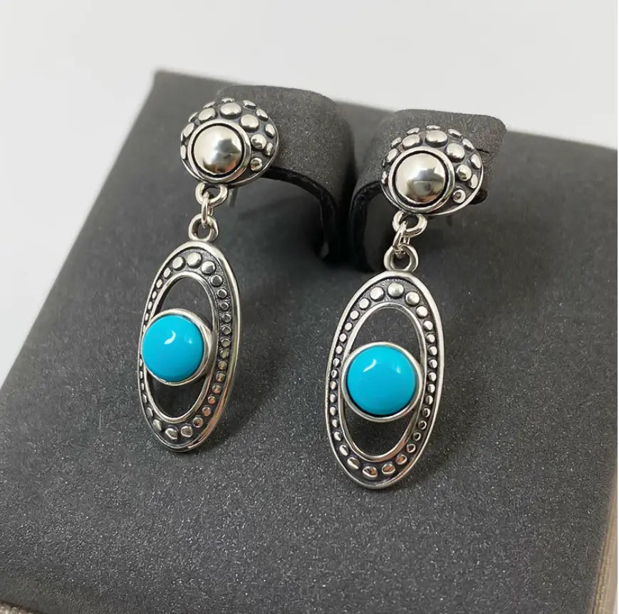 Oriental Treasure Silber Echtes Türkis Ohrringe Hängende Ohrringe Boho Ohrringe Tropfenohrringe Boho Schmuck Steinohrringe Vintage Böhmische Ohrringe Geschenk für Frauen