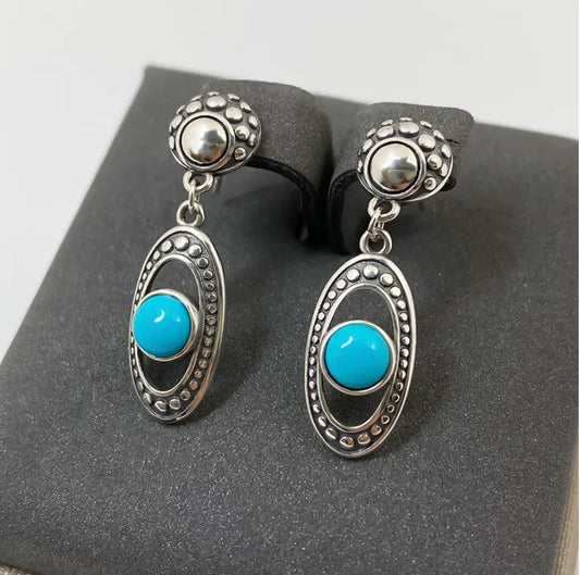 Oriental Treasure Silber Echtes Türkis Ohrringe Hängende Ohrringe Boho Ohrringe Tropfenohrringe Boho Schmuck Steinohrringe Vintage Böhmische Ohrringe Geschenk für Frauen