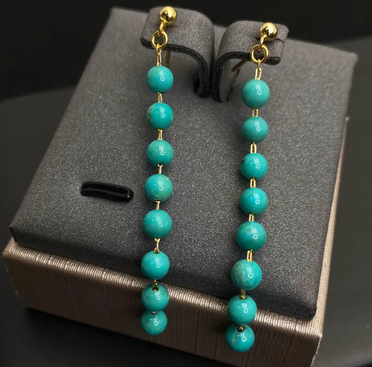 Orientales Schmuck - Echtes Perlen - Türkis Ohrringe, 925er Sterlingsilber Ohrringe, Handgefertigte Ohrringe mit mehreren Steinen, Stylische Ohrringe, Lange Ohrringe, Geschenk für Sie, Weihnachtsgeschenk