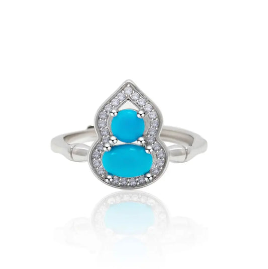 Oriental Treasure Natural Blue Turquoise ring,Gourd Turquoise Ring With Diamonds, Sterling Silver 925, Adjustable Handmade, Everyday, Delicate, Gift for Her/ Mom