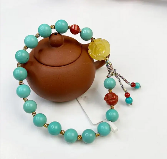 Pulsera de ámbar auténtico turquesa natural de calidad Oriental Treasure, con cera de abejas amarilla, regalo vintage.