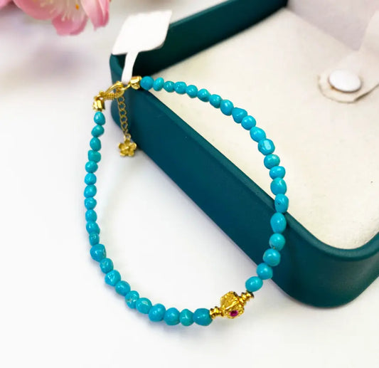 Pulsera delicada con gema turquesa y tesoro oriental, minimalista, de piedra natural turquesa azul, pulsera de la amistad azul para mujer.