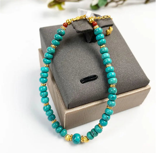 Pulsera de turquesa natural delicada con cuentas elípticas, pulsera con cuentas de piedras preciosas, regalo para el rey hombre, pulsera con piedra natal de diciembre