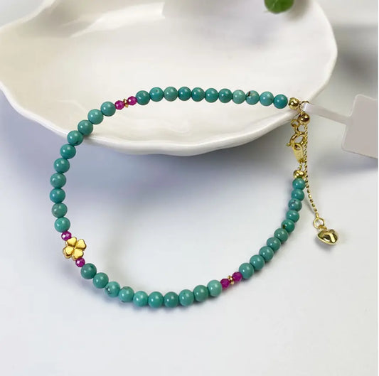 Pulsera delicada con gema turquesa, tesoro oriental, minimalista, piedra natural turquesa, piedra natal de diciembre, regalo para mujer, pulsera de amistad verde.