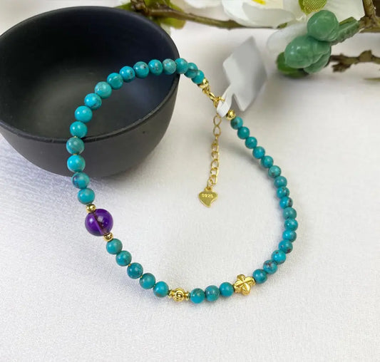 Pulsera delicada con gema turquesa de tesoro oriental, minimalista, piedra natural turquesa, morada, piedra de nacimiento de diciembre, regalo para mujer, pulsera de amistad azul
