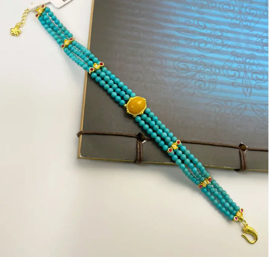Pulsera de turquesa natural de alta calidad, tesoro oriental, delicada pulsera de turquesa, minimalista, ámbar amarillo, chapada en oro, delicada joyería apilable de Arizona.