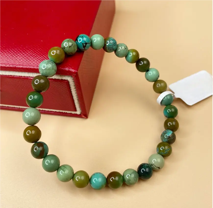 Trésor Oriental BRACELET EN TURQUOISE NATURELLE DE QUALITÉ Bracelet en perles de pierre précieuse Bracelet de guérison Bracelet d'amitié en perles de 6 mm, cadeau pour lui