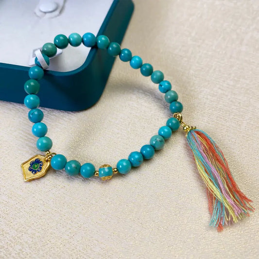 Pulsera de amuleto de Buda del Tesoro Oriental Pulsera de turquesa natural de alta calidad Pulsera de cuentas de turquesa Borlas de colores