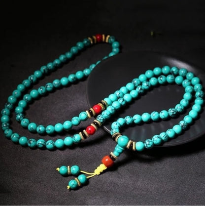 Collar de turquesa y oro con tesoro oriental, collar sencillo de cuentas con piedra natal de diciembre, collar minimalista, joyería bohemia, collar en capas