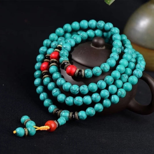 Collar de turquesa y oro con tesoro oriental, collar sencillo de cuentas con piedra natal de diciembre, collar minimalista, joyería bohemia, collar en capas