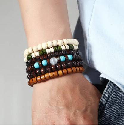 Oriental Treasure Tibetan Turquoise beads hand string restoring ancient ways Healing Wooden beads Men hit color multi-layer beaded bracelet, Gift for Him