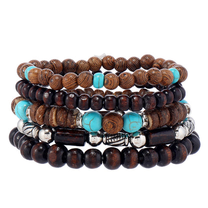 Oriental Treasure Tibetan Turquoise Retro-style turquoise wood bead bracelet for men, a creative mixed material bead bracelet, Gift for Dad/Him