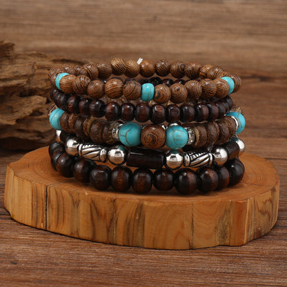 Oriental Treasure Tibetan Turquoise Retro-style turquoise wood bead bracelet for men, a creative mixed material bead bracelet, Gift for Dad/Him
