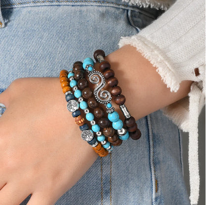 Oriental Treasure Tibetan Turquoise Peace Tree Türkisperlenarmband, mehrschichtige Kombination von Holzperlen, retro Männerarmband, Geschenk für Papa/Ihn