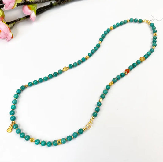 Collar de turquesa y oro con tesoro oriental, collar sencillo de cuentas con piedra natal de diciembre, collar minimalista, joyería bohemia, collar en capas