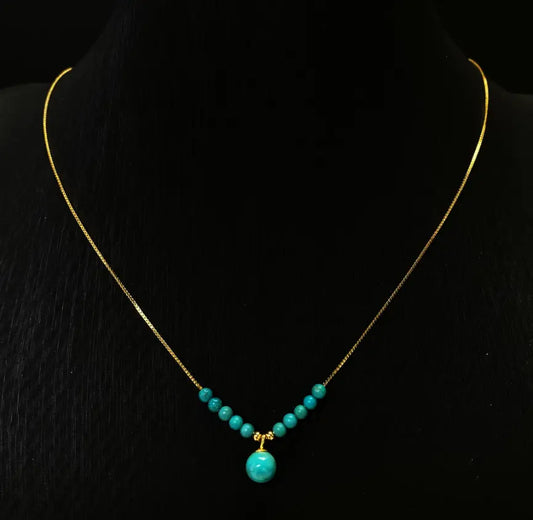 Collier Oriental Treasure Or Turquoise Pendentif Simple Pierres de naissance décembre Bijou Minimaliste Haute gamme