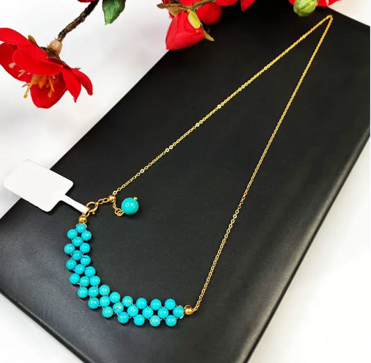 Collier Oriental Treasure Dainty Gold Turquoise Collier simple avec pendentif Collier de pierre de naissance Turquoise Naturel Bijou haut de gamme