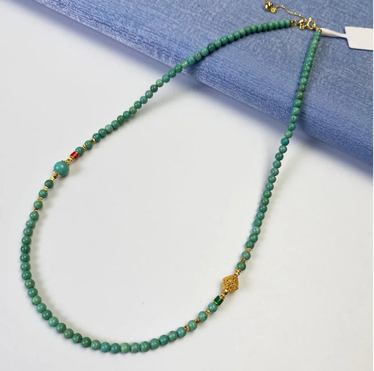 Collier de Pierre Précieuse Turquoise Naturelle Trésor Oriental, Turquoise Verte, Cristal de Guérison Spirituelle, Cadeau Unisexe