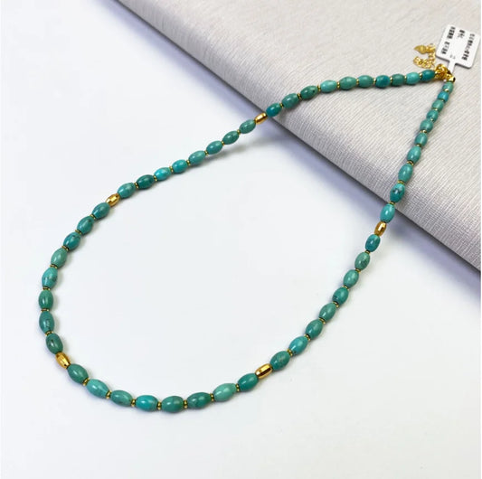 Collier de Turquoise Haut de Gamme 2 mm Délicat et Polyvalent Trésor Oriental, Cadeau de Pierre Natale pour Maman