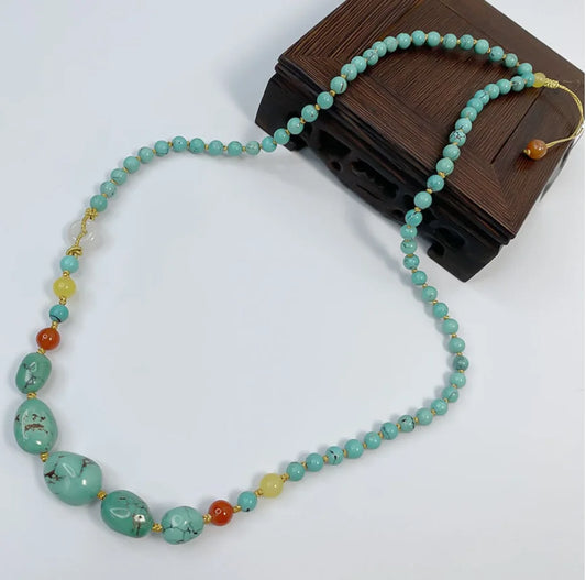 Collier Turquoise Verte Artisanal Trésor Oriental, Rareté Turquoise Grande | Bijoux Boho Chic, Cadeau Unique