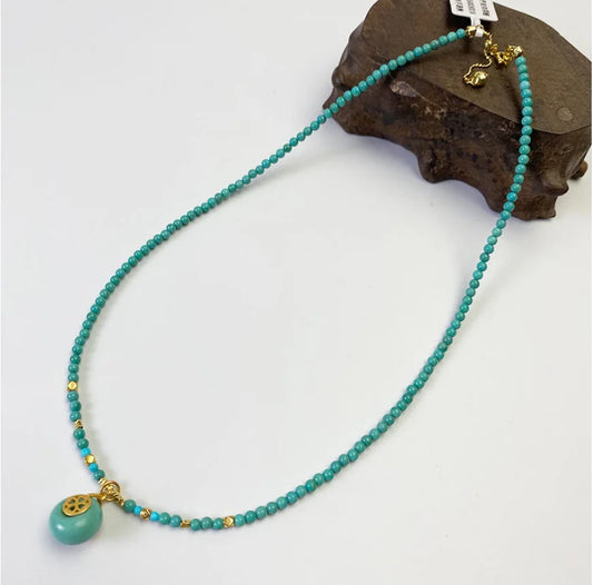 Collier Turquoise Verte Artisanal Trésor Oriental, 3mm Turquoise Naturelle | Bijoux Boho Chic, Cadeau Unique pour Maman