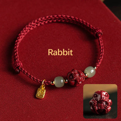 Pulsera de cuerda de la suerte con cinabrio natural y jade hetiano del zodiaco chino, tesoro oriental