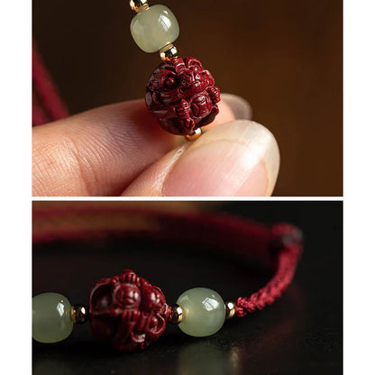 Pulsera de cuerda de la suerte con cinabrio natural y jade hetiano del zodiaco chino, tesoro oriental