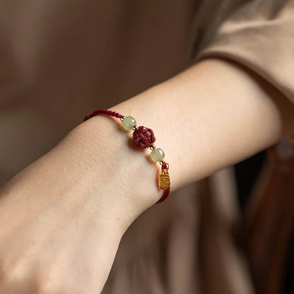 Pulsera de cuerda de la suerte con cinabrio natural y jade hetiano del zodiaco chino, tesoro oriental