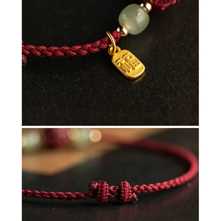 Pulsera de cuerda de la suerte con cinabrio natural y jade hetiano del zodiaco chino, tesoro oriental