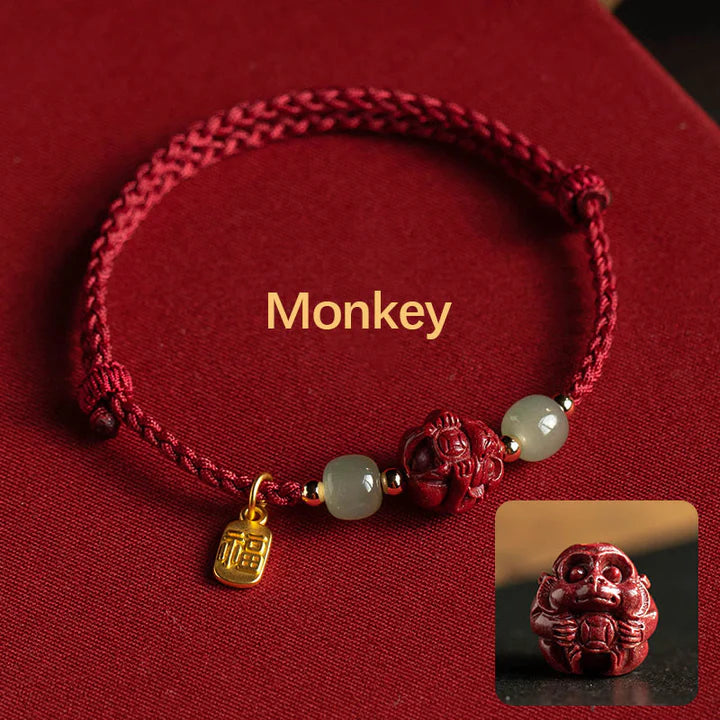 Pulsera de cuerda de la suerte con cinabrio natural y jade hetiano del zodiaco chino, tesoro oriental